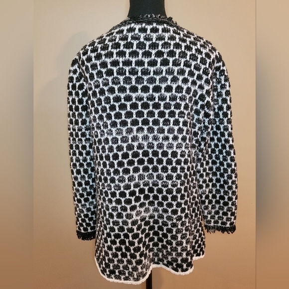 KEREN HART Cardigan, Black and White with Fringe Detail, Size Medium - Picture 4 of 12